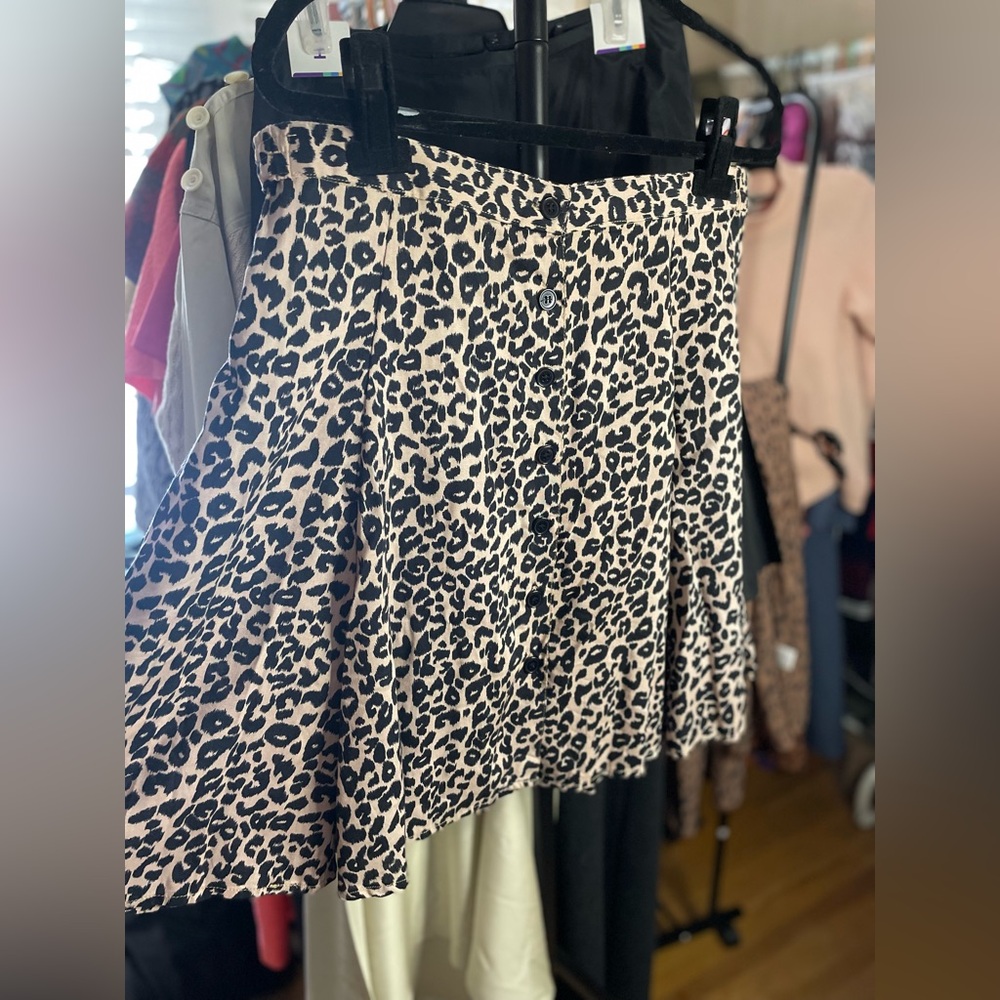 Leopard Print Button-Front Skirt - Black & Cream